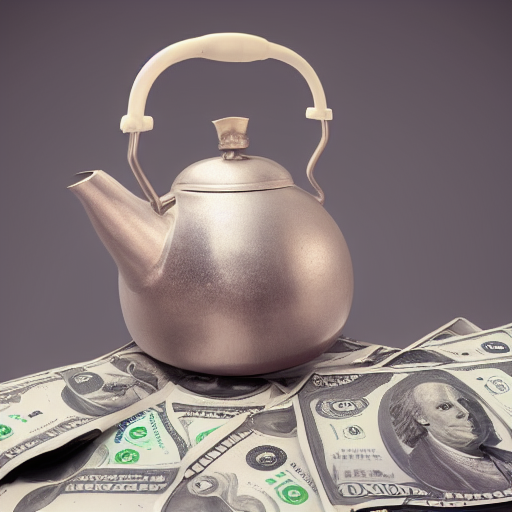 Tea kettle on pile of money