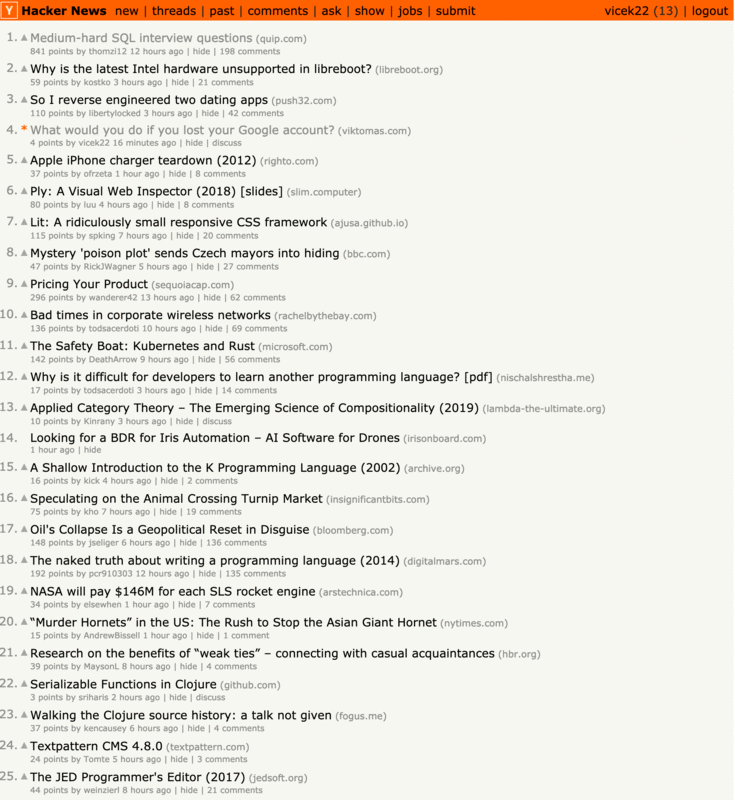 HN front page